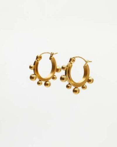 Stella + Gemma Earring Gold Flat Hoop w Balls