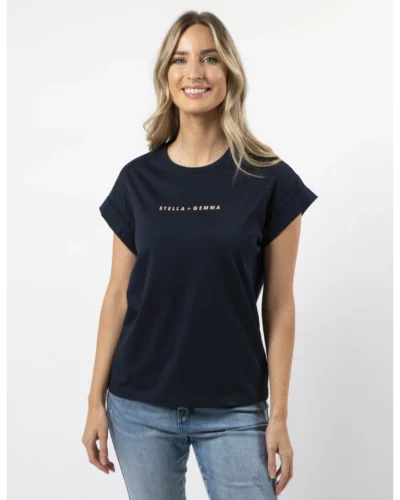 Stella + Gemma Navy S+G Logo Cuff Sleeve TEE