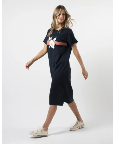 Stella + Gemma Navy Rose Floral w/Stripe Maxie Tee Dress