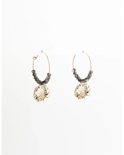 Stella + Gemma Grey Crystal Beads & Gold Sun Disc Earrings