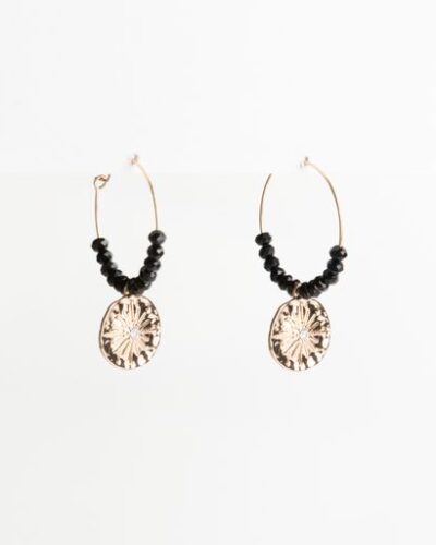 Stella + Gemma Blk Crystal Beads w/Gold sun Earrings