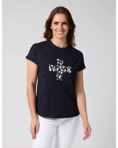Stella + Gemma Deep Navy Soho Tee Leopard Cross