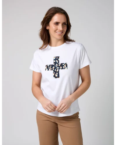 Stella + Gemma White Ace Tee Leopard Cross