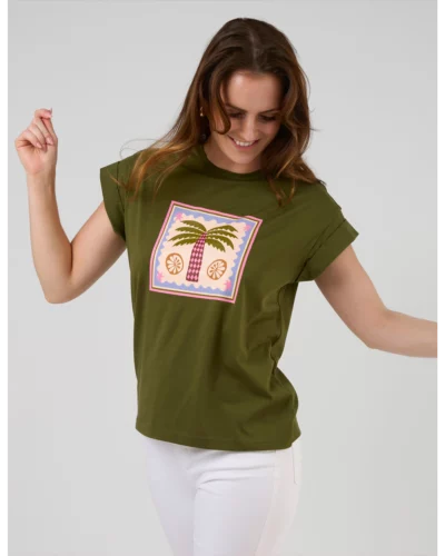 Stella + Gemma Khaki Cuff Tee Palm
