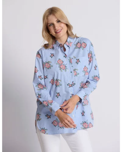 Stella + Gemma Floral Blue Stripe Estella Shirt