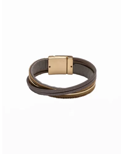 Stella + Gemma Bracelet - Wrap Gold and Taupe on Grey Leather