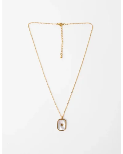 Stella + Gemma Necklace Pendent Mini Star - Gold Shell Square Pendant with Mini Star