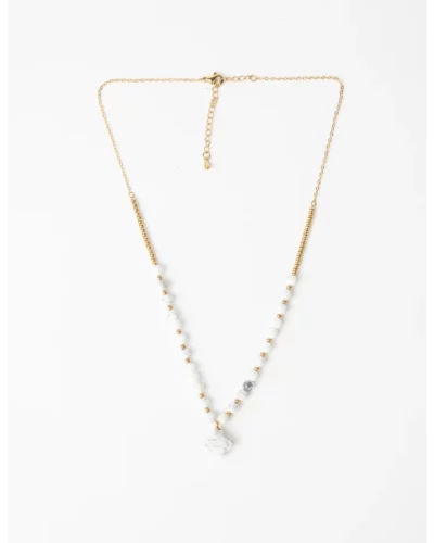 Stella + Gemma Necklace Howlite Clover - Gold White