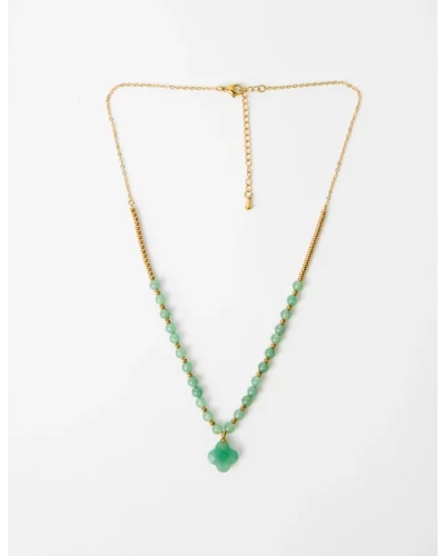 Stella + Gemma Necklace Howlite Clover - Green Aventurine