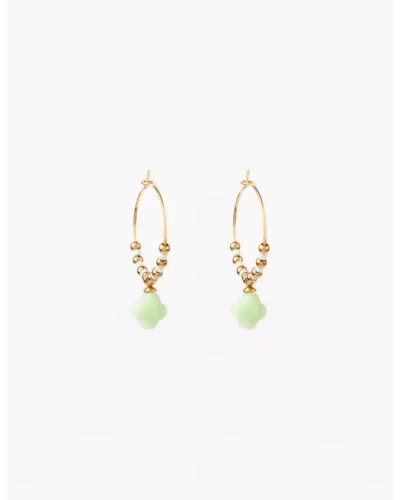 Stella + Gemma Earrings Clover - Gold Hoop Green Clover and Beads