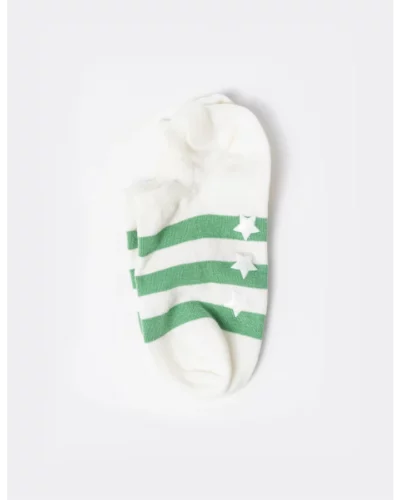 Stella + Gemma No Show Socks White w/Stars and Green Stripes