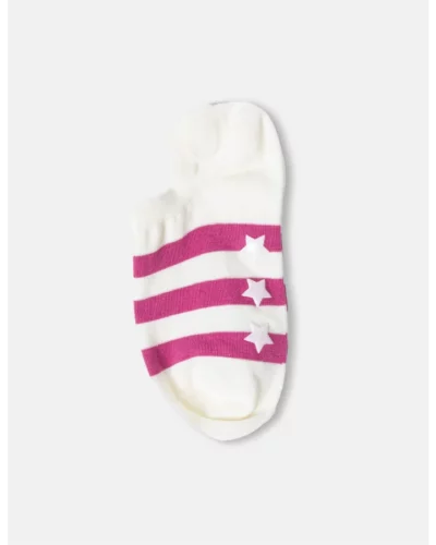 Stella + Gemma No Show Socks White with Stars and Hot Pink Stripes
