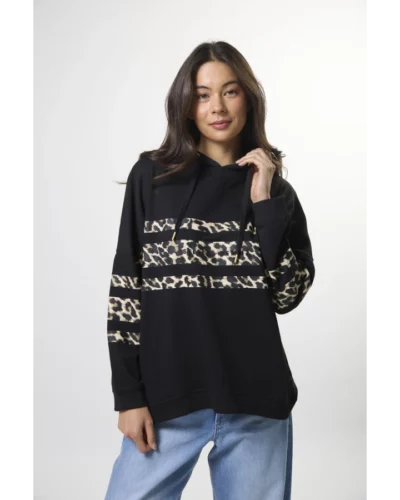 Stella + Gemma Newport Hoodie | Black Leopard Icon Stripe