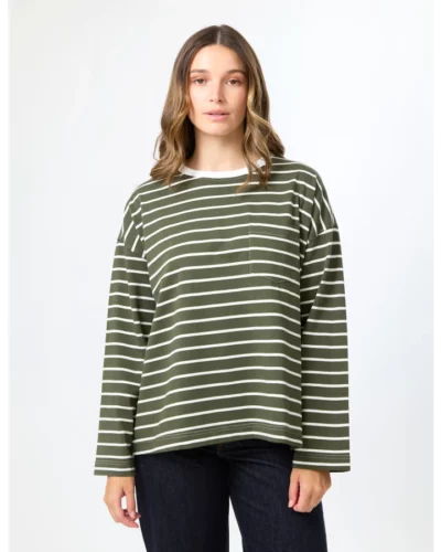 Stella + Gemma Drop Shoulder Tee | Khaki Stripe