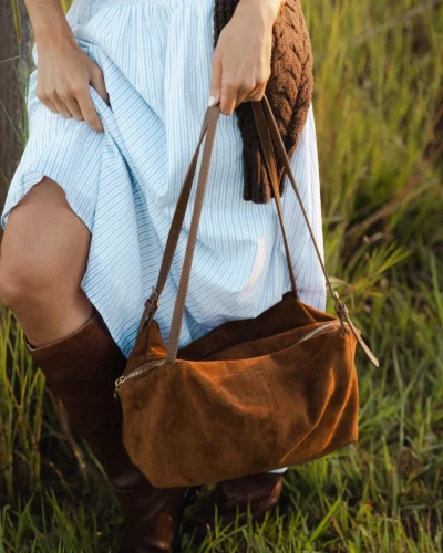 Lounhide Marissa Suedette Shoulder Bag | Cognac